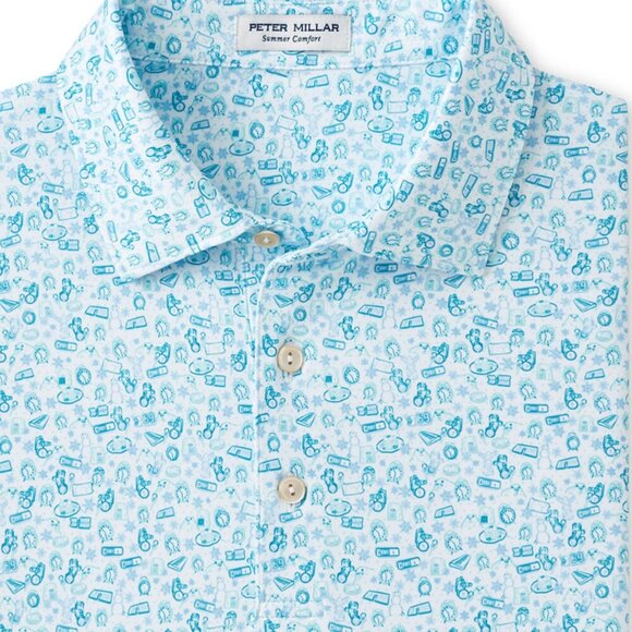 Peter Millar White Blue Deja Vu Performance Golf Jersey Polo Shirt XL NWT - Picture 1 of 6